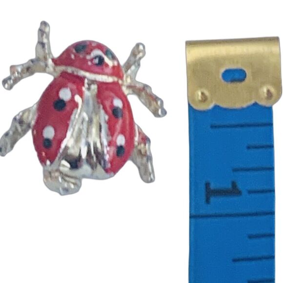 Vintage Red Ladybug Brooch Pin 1" Gold Tone Polka Dot Enamel Cute - Picture 8 of 8